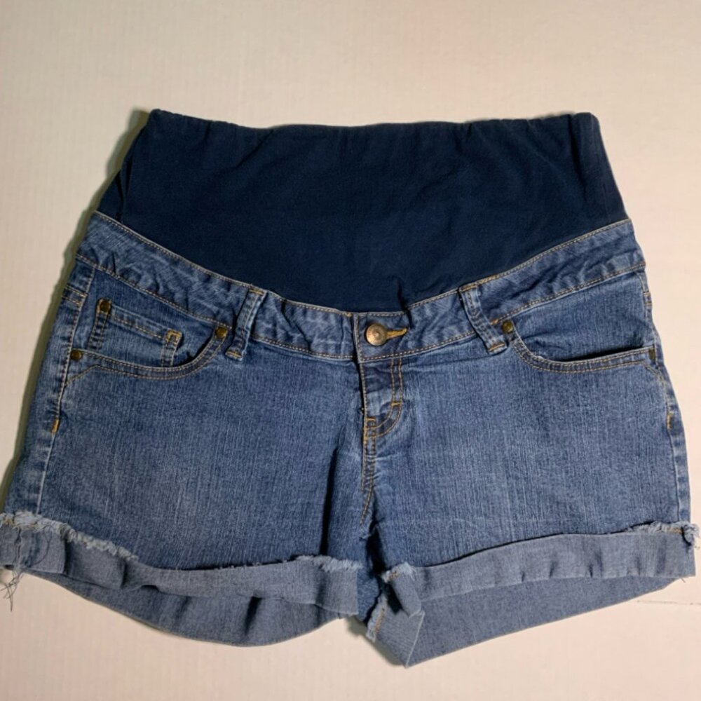 Planet Motherhood‎ Women Small (4/6) Maternity Blue Denim Stretchy Jean Shorts